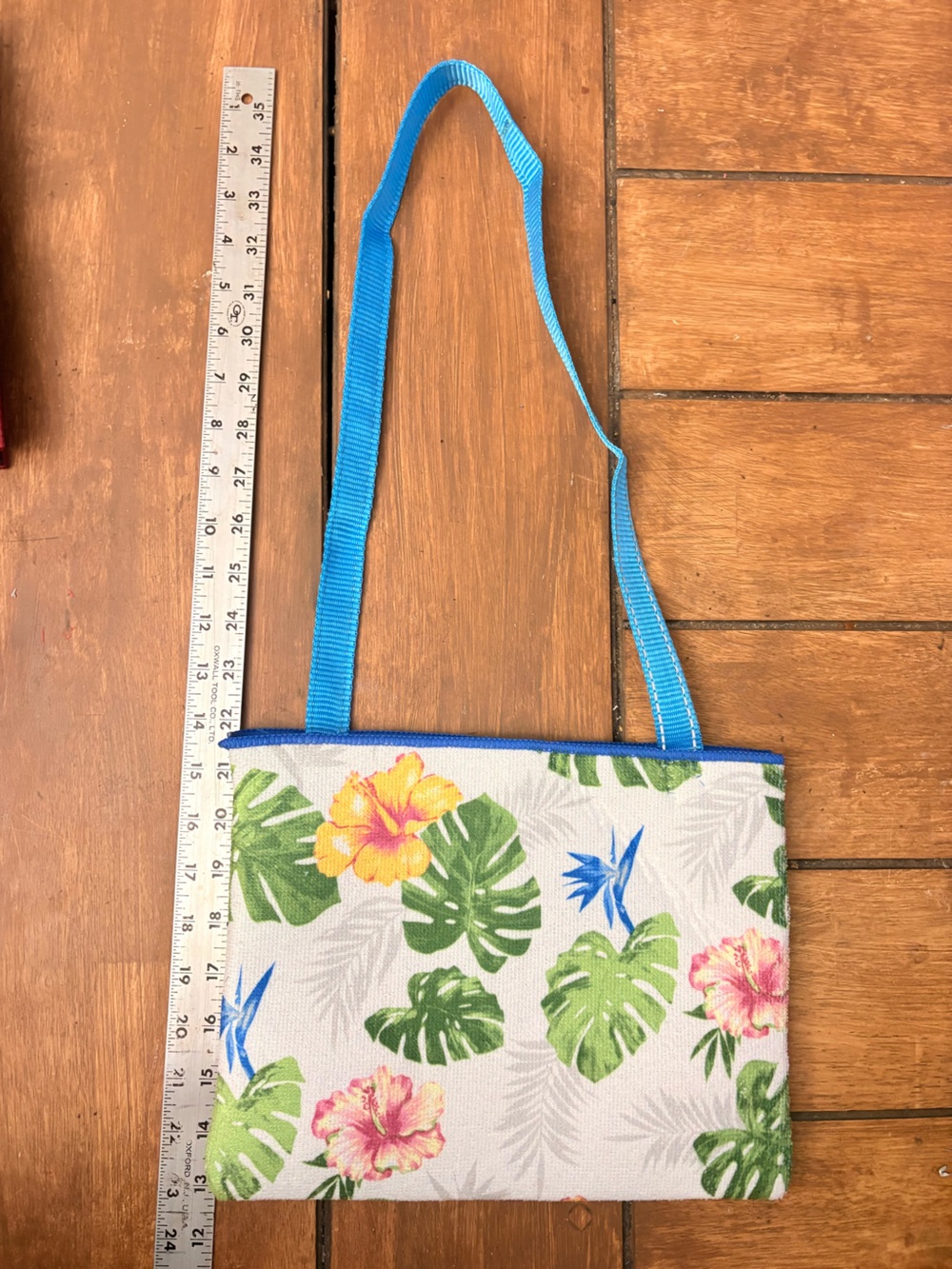 Tropical Floral Canvas Shoulder Bag in Blue